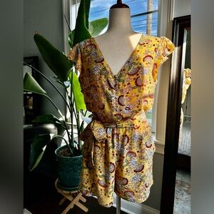 Floral, yellow romper
